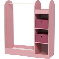 Appendiabiti bambù per bambini con ripiani scatole specchio rosa legno