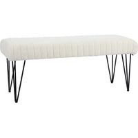 Panca Fondoletto Moderna con Gambe a Forcina, Panca Imbottita in Tessuto Effetto Ciniglia, e Metallo, 118.5x46x49.5 cm, Crema