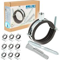 tecuro 10-er Kombi-Set Einhand Schraubrohrschelle 40-43 mm, inkl. Stockschraube M8 x 120 mm und Hohlraumdübel, mit Schallschutzeinlage