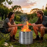 Brasero sans fumée pour jardin et terrasse, brasero en acier inoxydable avec grille de cuisson et seau à cendres, portable pour l'extérieur, le camping et le barbecue