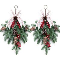 2 PCS Artificielle Swag Noël Teardrop Guirlande Porte Avant Swags avec Baies et Pommes de Pin, 19.6Inch Christmas Teardrop Floral Swag