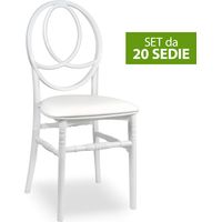 Set da 20 Sedie New Phoenix in Plastica Bianche con cuscino similpelle bianco