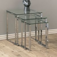 Lot de 3 tables gigognes en en verre et métal chromé - ODELYA