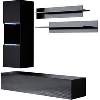 Ensemble de Meubles TV Mur de Rangement Meuble salon Suspendu avec LED Modèle Luke 6B Noir Finition brillante