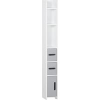 Columna Baño con 3 Puertas y 3 Estantes Mueble Auxiliar Alto de Estilo Moderno 15x17x120cm Blanco y Gris