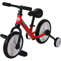 Bicicleta de equilibrio infantil 2 en 1 con ruedines y pedales desmontables, ruedas de 30 cm, altura del sillín ajustable, para niños de 2 a 5 años, color rojo acero.