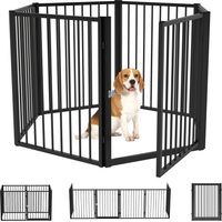 Welpenauslauf, Hundeauslauf, Welpengehege, 6 Paneele mit Tür, faltbarer und tragbarer Hundezaun, Stahl, Schwarz