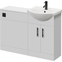 Alexander James Cento Gloss White 1150mm 2 Door Vanity Unit Toilet Suite - 1150mm - Matt Black 96mm Knurled Bar HandleWithout James Toilet Pan