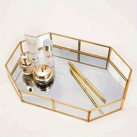 pièce Plat à bijoux de luxe en verre et laiton, de forme polygonale, pour cosmétiques et bijoux, idéal comme organiseur de bureau