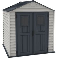 Duramax StoreMax Capanno da giardino in plastica, 7 x 7, con pavimento, e finestra fissa su porte, struttura in metallo resistente ignifugo e senza manutenzione, Grigio scuro/Adobe