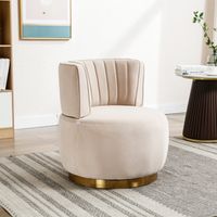 Sillón giratorio de 360 grados, sillón relax redondo tapizado, respaldo cómodo, tela de terciopelo, color beige