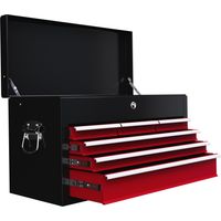 Mallette à outils 6 tiroirs en acier avec serrure, noir et rouge, 60x26x34cm