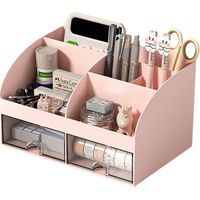 Sinbinta – Organisateur de bureau 6 compartiments – Rangement papeterie avec 2 tiroirs – Plastique léger et durable – Dimensions 21,1 x 14,2 x 12 cm