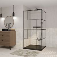 Parete laterale 90x180 con serigrafica Mattoni per porta doccia DARK BLOCKS - Profilo nero opaco