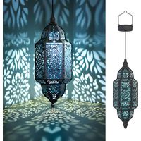 Lifeel Solarlaterne für außen, Marokkanisch Garten Laterne, Dekorative Solarlampe Hängend, Metall LED Solar Laterne für Draussen Baum Patio (Schwarz)