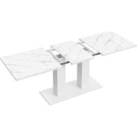 Esstisch für 4 bis 8 Personen Ausziehbar mit 30 mm Tischplatte und Doppel-Säulengestell aus MDF Weiß