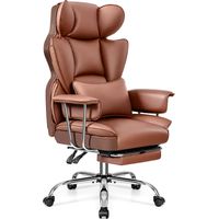 Chaise de bureau ergonomique marron – Repose-pieds réglable 8,5 cm – Dossier réglable 90 à 135° – Cuir synthétique confortable