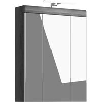 Mobile alto da ripostiglio SCOTT – 3 ante con specchio e LED – Grigio scuro e bianco – 60x79x37 cm