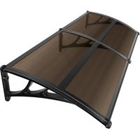 VOUNOT® Marquise auvent de porte d'entrée 200x80cm avec support central - Polycarbonate transparent - Anti-UV - Marron