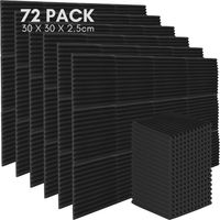 Randaco 72 pcs Panneaux acoustiques adhésifs, Rainures triangulaires 30 x 30 x 2.5 cm, panneaux d'insonorisation pour une isolation acoustique efficace noir