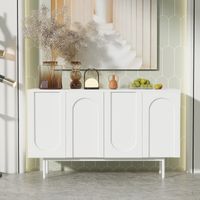 Modern minimalistisches reinweißes Sideboard mit 4 Türen im Bogenmuster für Esszimmer und Wohnzimmer (Weiß)