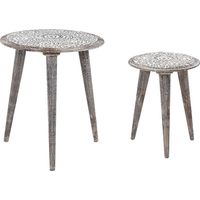 Set of 2 Side Tables BARJU Mango Wood White