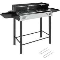 Barbecue a Carbone a 3 Livelli con Mensole Pieghevoli e Girarrosto, in Acciaio Inox, 118x32x90 cm, Nero