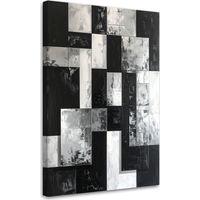 Cuadro sobre Lienzo Cuadrados geométricos abstracción en blanco y negro 70x100