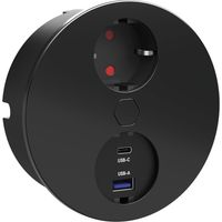 HPF elektrische Steckdose mit USB-C und USB-A, Schuko Anschluss in schwarz-matt