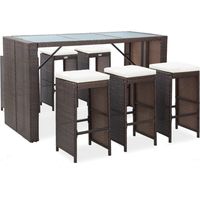 Vidaxl – Ensemble de bar de jardin 7 pièces en résine tressée – Coussins épais amovibles – Table en verre trempé – Résistant aux intempéries