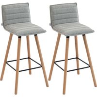 Lot de 2 tabourets de bar - HOMCOM - assise rembourrée, dossier et repose-pieds - tissu aspect lin - 48 x 48 x 99,5 cm - gris