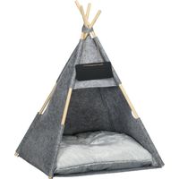PawHut Huisdierentent Kattenhuis Hondentent Kattenbed Kattentent met Zacht Kussen Pluche Vilt Machinewasbaar Grijs 58 x 58 x 80 cm