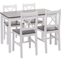 Set tavolo con 4x sedie country classica cucina soggiorno HHG-469 legno massello bianco e grigio