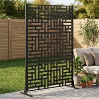Metal Privacy Screen for Outdoor Freestanding, 183 x 116cm Decorative Metal Fence Panels with Stable Base, Portable Divider Screens for Patio, Deck, Balcony, Backyard, Garden