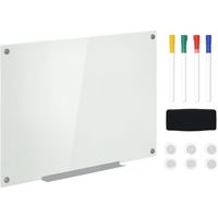 Glass Whiteboard, Memo Board, Whiteboard, 4 Markers, 6 Magnets, 1 Sponge, 1 Storage Compartment, White