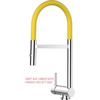Unterfenster Wasserhahn Vorfenster Umklappbar 6 CM Verchromt Kuechenarmatur mit 360 schwenkbarem Gelb Auslauf und abnehmbare 2 strahl Handbrause - LINKER HEBEL