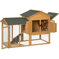 Gabbia per Galline con Casetta e Area Aperta, Nido con Tetto Apribile e Rete Metallica, Pollaio in Legno Giallo, 168x75x103cm