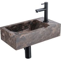 Saniclass Fuente Ensemble fontaine - 40x22x10cm - trou de robinet à droite - robinet de fontaine noir mat - bouchon de vidange - siphon abaissé - Dark