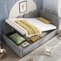 REDOM Cama con almacenamiento 90x200 cm con almacenamiento hidráulico en terciopelo gris sin colchón