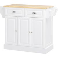 Isla de cocina avec roues 2 cajones especiero barra colgar 110x45x91 cm blanc