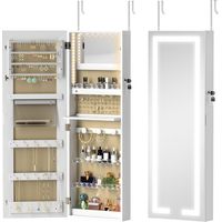 Miroir de Coffre à Bijoux avec Lumière LED et Serrure Blanc 60x40cm