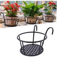 1 Unidad de soporte para macetas colgante para decoración, plataforma para plantas de balcón redonda de hierro para barandillas de balcón, jardín, pasillos y plantas verdes interiores (negro)