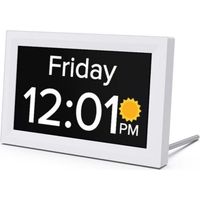 Reloj de 7 pulgadas con día y fecha para personas mayores, pantalla digital grande, 5 alarmas, 3 recordatorios de medicamentos, letra grande, reloj para personas con demencia, despertador para persona