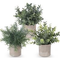 Plante Artificielle Interieur, 3 Mini Plantes Artificielles en Pot en Plastique,Mini Plantes Eucalyptus Artificiel en Pot, Plante Verte Interieur pour Maison, Jardin, Bureau, Salle de Douche