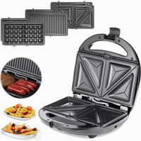 Monzana Sandwichera 3 en 1 Sandwichera Grill Gofrera libre de BPA placas antiadherentes intercambiables 800W Waffle