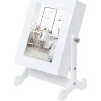 Small Mirror Jewelry Cabinet Organizer Armoire Storage Box Countertop with Stand White