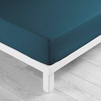 Douceur D'Intérieur – Drap-housse 2 personnes 160 x 200 cm 100 % coton 57 fils – Bonnet 30 cm pour matelas épais – Couleur bleu uni