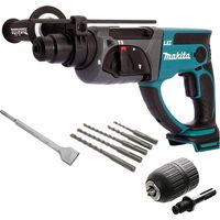Makita DHR202Z LXT 18v SDS Hammer Drill 3 Function + 5 x Bits Chisel + Chuck