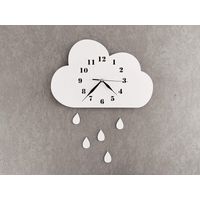 Reloj de pared con nubes para niños, reloj sin tictac, reloj infantil para la habitación de los niños (blanco con gotas)