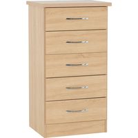 Nevada 5 Drawer Narrow Chest - L40 x W50 x H93 cm - Sonoma Oak Effect